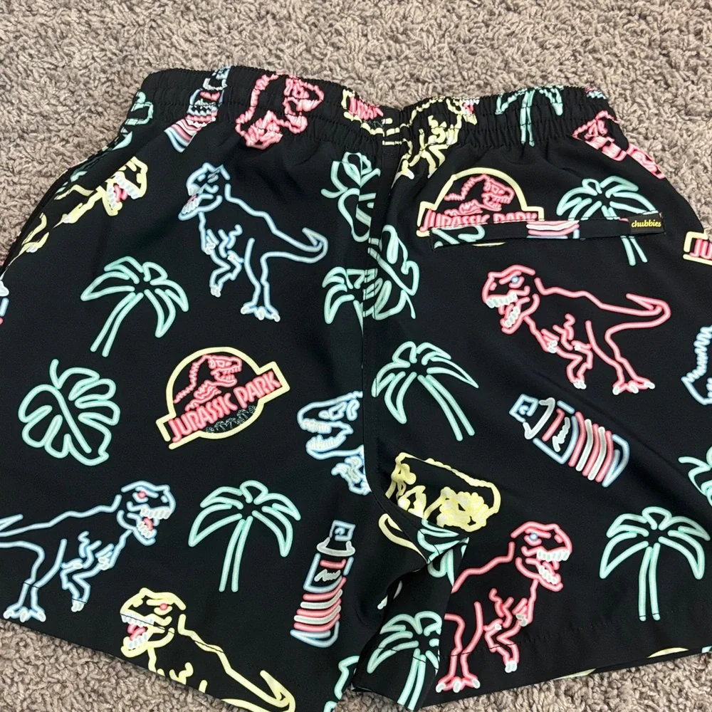 Jurassic Park Black Neon Logo Swim Shorts Chubbies S 5.5 inseam